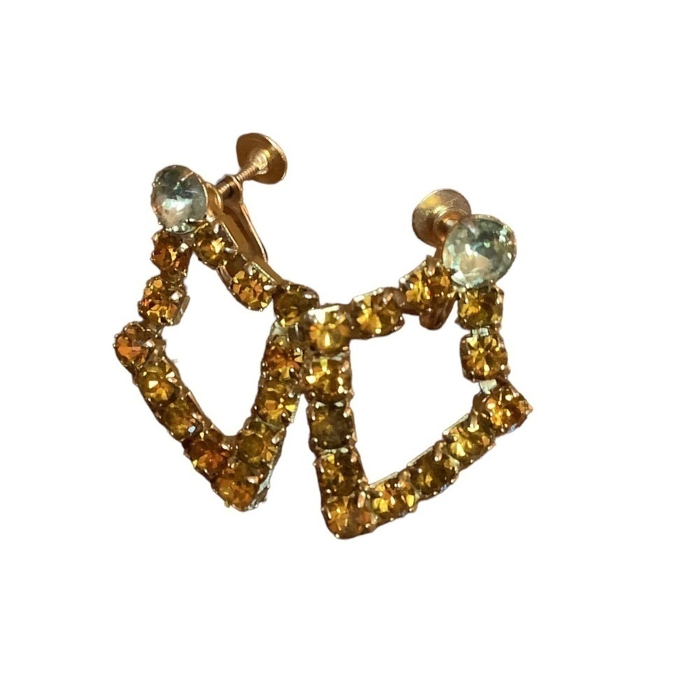 Vintage 1960s Amber Rhinestone Screwback Earrings Mod Cocktail Glam